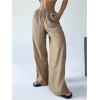 imageWomens Elastic Drawstring Waist Wide Leg Pants Loose Fit Sheer Cover Up Beach Pants Lounge with PocketKhaki