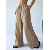 imageWomens Elastic Drawstring Waist Wide Leg Pants Loose Fit Sheer Cover Up Beach Pants Lounge with PocketKhaki