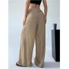 imageWomens Elastic Drawstring Waist Wide Leg Pants Loose Fit Sheer Cover Up Beach Pants Lounge with PocketKhaki
