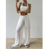 imageWomens Elastic Drawstring Waist Wide Leg Pants Loose Fit Sheer Cover Up Beach Pants Lounge with PocketWhite