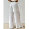 imageWomens Elastic Drawstring Waist Wide Leg Pants Loose Fit Sheer Cover Up Beach Pants Lounge with PocketWhite