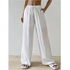 imageWomens Elastic Drawstring Waist Wide Leg Pants Loose Fit Sheer Cover Up Beach Pants Lounge with PocketWhite
