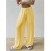 imageWomens Elastic Drawstring Waist Wide Leg Pants Loose Fit Sheer Cover Up Beach Pants Lounge with PocketYellow