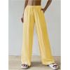 imageWomens Elastic Drawstring Waist Wide Leg Pants Loose Fit Sheer Cover Up Beach Pants Lounge with PocketYellow