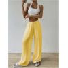 imageWomens Elastic Drawstring Waist Wide Leg Pants Loose Fit Sheer Cover Up Beach Pants Lounge with PocketYellow