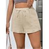 imageWomens Elastic High Waisted Track Shorts Casual Wide Leg Textured Drawstring Mini ShortsApricot