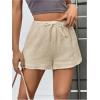 imageWomens Elastic High Waisted Track Shorts Casual Wide Leg Textured Drawstring Mini ShortsApricot