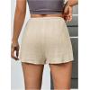 imageWomens Elastic High Waisted Track Shorts Casual Wide Leg Textured Drawstring Mini ShortsApricot