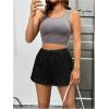 imageWomens Elastic High Waisted Track Shorts Casual Wide Leg Textured Drawstring Mini ShortsBlack