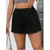 imageWomens Elastic High Waisted Track Shorts Casual Wide Leg Textured Drawstring Mini ShortsBlack