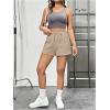 imageWomens Elastic High Waisted Track Shorts Casual Wide Leg Textured Drawstring Mini ShortsDeep Khaki