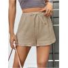 imageWomens Elastic High Waisted Track Shorts Casual Wide Leg Textured Drawstring Mini ShortsDeep Khaki