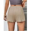 imageWomens Elastic High Waisted Track Shorts Casual Wide Leg Textured Drawstring Mini ShortsDeep Khaki