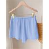 imageWomens Elastic High Waisted Track Shorts Casual Wide Leg Textured Drawstring Mini ShortsLight Blue