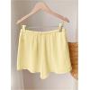 imageWomens Elastic High Waisted Track Shorts Casual Wide Leg Textured Drawstring Mini ShortsMustard Yellow