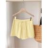 imageWomens Elastic High Waisted Track Shorts Casual Wide Leg Textured Drawstring Mini ShortsMustard Yellow