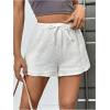 imageWomens Elastic High Waisted Track Shorts Casual Wide Leg Textured Drawstring Mini ShortsWhite