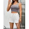 imageWomens Elastic High Waisted Track Shorts Casual Wide Leg Textured Drawstring Mini ShortsWhite