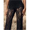 imageWomens Floral Lace Sheer Mesh Flare Pants Elastic High Waisted Long TrousersBlack