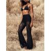 imageWomens Floral Lace Sheer Mesh Flare Pants Elastic High Waisted Long TrousersBlack