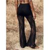 imageWomens Floral Lace Sheer Mesh Flare Pants Elastic High Waisted Long TrousersBlack