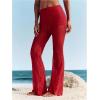 imageWomens Floral Lace Sheer Mesh Flare Pants Elastic High Waisted Long TrousersRed