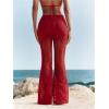 imageWomens Floral Lace Sheer Mesh Flare Pants Elastic High Waisted Long TrousersRed