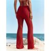 imageWomens Floral Lace Sheer Mesh Flare Pants Elastic High Waisted Long TrousersRed