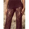 imageWomens Floral Lace Sheer Mesh Flare Pants Elastic High Waisted Long TrousersRedwood