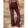 imageWomens Floral Lace Sheer Mesh Flare Pants Elastic High Waisted Long TrousersRedwood