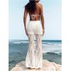 imageWomens Floral Lace Sheer Mesh Flare Pants Elastic High Waisted Long TrousersWhite