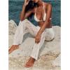 imageWomens Floral Lace Sheer Mesh Flare Pants Elastic High Waisted Long TrousersWhite