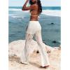 imageWomens Floral Lace Sheer Mesh Flare Pants Elastic High Waisted Long TrousersWhite