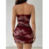 imageWomens Graphic Print Bodycon Dresses Slim Fit Ruched Mini Tube Dress Party Club WearRed