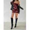imageWomens Graphic Print Bodycon Dresses Slim Fit Ruched Mini Tube Dress Party Club WearRed