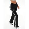 imageWomens High Waist V Crossover Flare Pants Letter Striped Bell Bottoms Workout Yoga LeggingsBlack