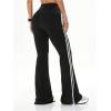 imageWomens High Waist V Crossover Flare Pants Letter Striped Bell Bottoms Workout Yoga LeggingsBlack