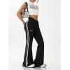 imageWomens High Waist V Crossover Flare Pants Letter Striped Bell Bottoms Workout Yoga LeggingsBlack