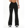 imageWomens High Waist V Crossover Flare Pants Letter Striped Bell Bottoms Workout Yoga LeggingsBlack