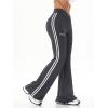 imageWomens High Waist V Crossover Flare Pants Letter Striped Bell Bottoms Workout Yoga LeggingsDark Grey