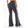 imageWomens High Waist V Crossover Flare Pants Letter Striped Bell Bottoms Workout Yoga LeggingsDark Grey