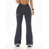 imageWomens High Waist V Crossover Flare Pants Letter Striped Bell Bottoms Workout Yoga LeggingsDark Grey