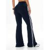 imageWomens High Waist V Crossover Flare Pants Letter Striped Bell Bottoms Workout Yoga LeggingsDeep Blue
