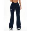 imageWomens High Waist V Crossover Flare Pants Letter Striped Bell Bottoms Workout Yoga LeggingsDeep Blue