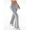 imageWomens High Waist V Crossover Flare Pants Letter Striped Bell Bottoms Workout Yoga LeggingsGrey