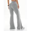 imageWomens High Waist V Crossover Flare Pants Letter Striped Bell Bottoms Workout Yoga LeggingsGrey