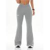 imageWomens High Waist V Crossover Flare Pants Letter Striped Bell Bottoms Workout Yoga LeggingsGrey