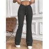 imageWomens High Waisted Crossover Flare Leg Sweatpants Baggy Drawstring Athletic Joggers Casual Workout Yoga PantsDeep Grey