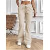 imageWomens High Waisted Crossover Flare Leg Sweatpants Baggy Drawstring Athletic Joggers Casual Workout Yoga PantsLight Grey