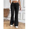 imageWomens High Waisted Crossover Flare Leg Sweatpants Baggy Drawstring Athletic Joggers Casual Workout Yoga PantsPure Black